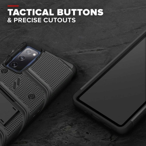 Pancerne etui Zizo Bolt Cover Samsung Galaxy S20 FE ze szkłem 9H na ekran + podstawka & uchwyt do paska (czarny)