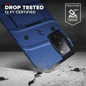 Hurtownia GSM - Pancerne etui Zizo Bolt Cover Samsung Galaxy S20 FE ze szkłem 9H na ekran + podstawka & uchwyt do paska (niebieski/czarny) - ZIZ072BLUBLK - {ean13} - Hurt