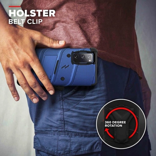Pancerne etui Zizo Bolt Cover Samsung Galaxy S20 FE ze szkłem 9H na ekran + podstawka & uchwyt do paska (niebieski/czarny)