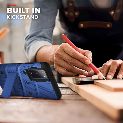 Pancerne etui Zizo Bolt Cover Samsung Galaxy S20 FE ze szkłem 9H na ekran + podstawka & uchwyt do paska (niebieski/czarny)