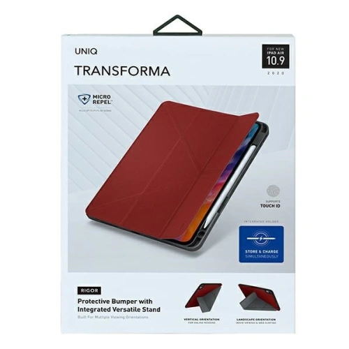 Etui UNIQ Transforma Rigor Apple iPad Air 10.9 2020/2022 (4. i 5. generacji) / iPad Air 11 2024 (6. generacji) czerwony/coral red Antimicrobial