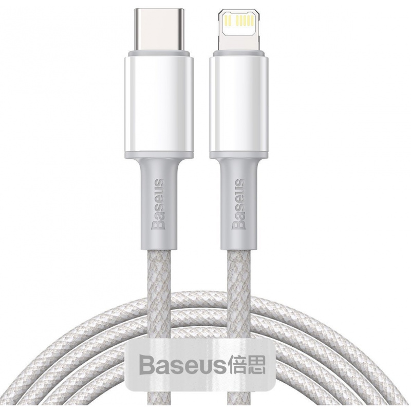 Baseus Distributor - 6953156231955 - BSU2044WHT - USB-C to Lightning Baseus High Density Braided Cable, 20W, PD, 2m (white) - B2B homescreen