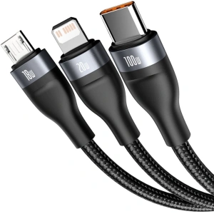 Kabel USB 3w1 Baseus Flash Series, USB / USB-C do USB-C + micro USB + Lightning, 100W, 1.2m (czarny)
