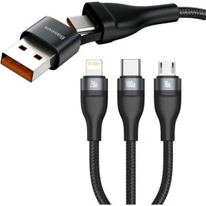 Kabel USB 3w1 Baseus Flash Series, USB / USB-C do USB-C + micro USB + Lightning, 100W, 1.2m (czarny)