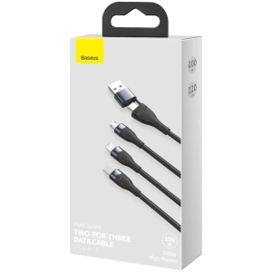 Kabel USB 3w1 Baseus Flash Series, USB / USB-C do USB-C + micro USB + Lightning, 100W, 1.2m (czarny)