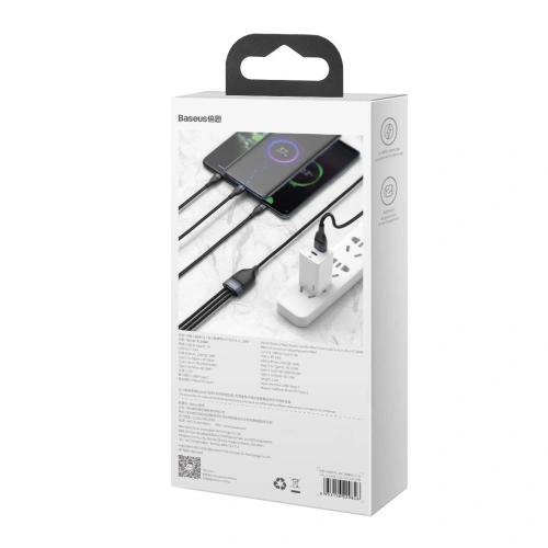 Kabel USB 3w1 Baseus Flash Series, USB / USB-C do USB-C + micro USB + Lightning, 100W, 1.2m (czarny)