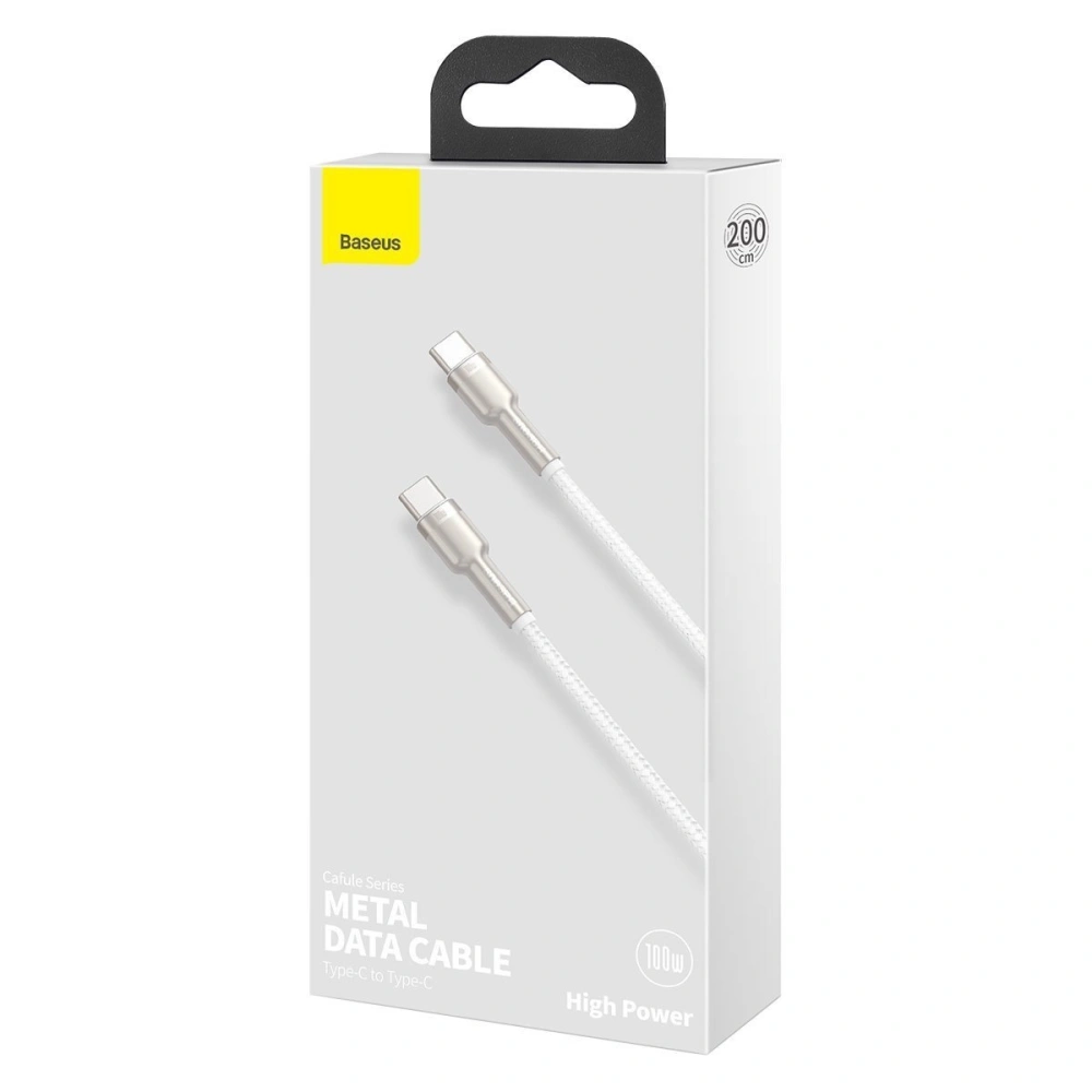 Wholesale Cable USB-C to USB-C Baseus Cafule, 100W, 2m (white) - BSU2055WHT - {ean13} - Hurt