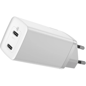 Ładowarka sieciowa Baseus GaN Lite, 2x USB-C, 65W, EU (biała)