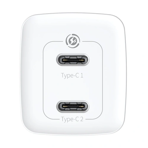 Ładowarka sieciowa Baseus GaN Lite, 2x USB-C, 65W, EU (biała)
