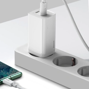 Ładowarka sieciowa Baseus GaN Lite, 2x USB-C, 65W, EU (biała)