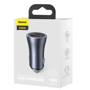 Hurtownia GSM - Ładowarka samochodowa Baseus Golden Contactor Pro, USB + USB-C, QC4.0+, PD, SCP, 40W (szara) - BSU2060GRY - {ean13} - Hurt