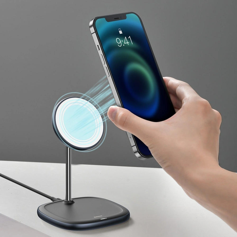 Wholesale Baseus Swan MagSafe Magnetic Stand with Wireless Charger for iPhone 12 (Black) - BSU2070BLK - {ean13} - Hurt