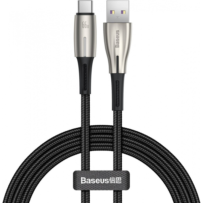Baseus Distributor - 6953156204270 - BSU2074BLK - Baseus Water Drop-shaped Cable USB to Type-C, LED, 66W, 6A, 2m (black) - B2B homescreen