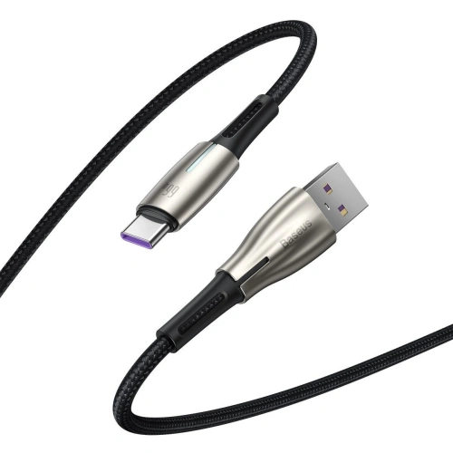 Kabel USB do USB-C Baseus Water Drop-shaped, LED, 66W, 6A, 2m (czarny)