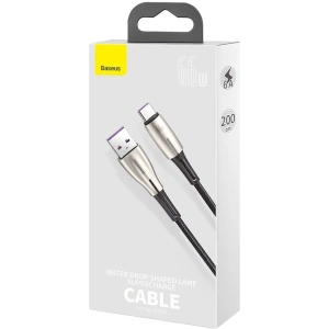 Kabel USB do USB-C Baseus Water Drop-shaped, LED, 66W, 6A, 2m (czarny)