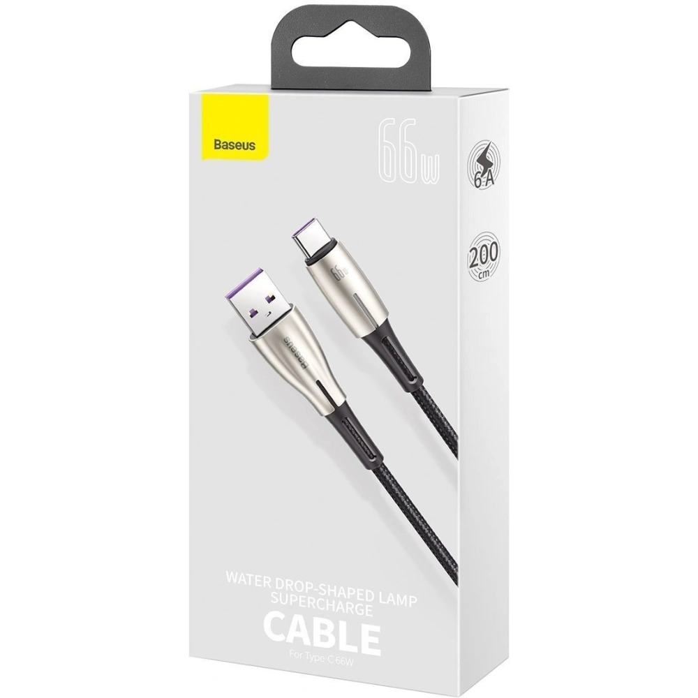 Wholesale Baseus Water Drop-shaped Cable USB to Type-C, LED, 66W, 6A, 2m (black) - BSU2074BLK - {ean13} - Hurt
