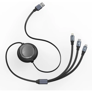 Kabel USB 3w1 Baseus Bright Mirror, micro USB / Lightning / USB-C, płaski, 3.5A, 1,2m (czarny)