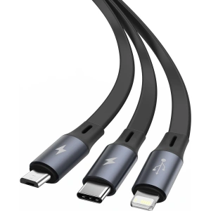 Kabel USB 3w1 Baseus Bright Mirror, micro USB / Lightning / USB-C, płaski, 3.5A, 1,2m (czarny)