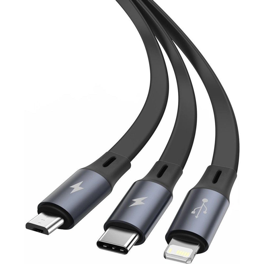 Hurtownia GSM - Kabel USB 3w1 Baseus Bright Mirror, micro USB / Lightning / USB-C, płaski, 3.5A, 1,2m (czarny) - BSU2077BLK - {ean13} - Hurt