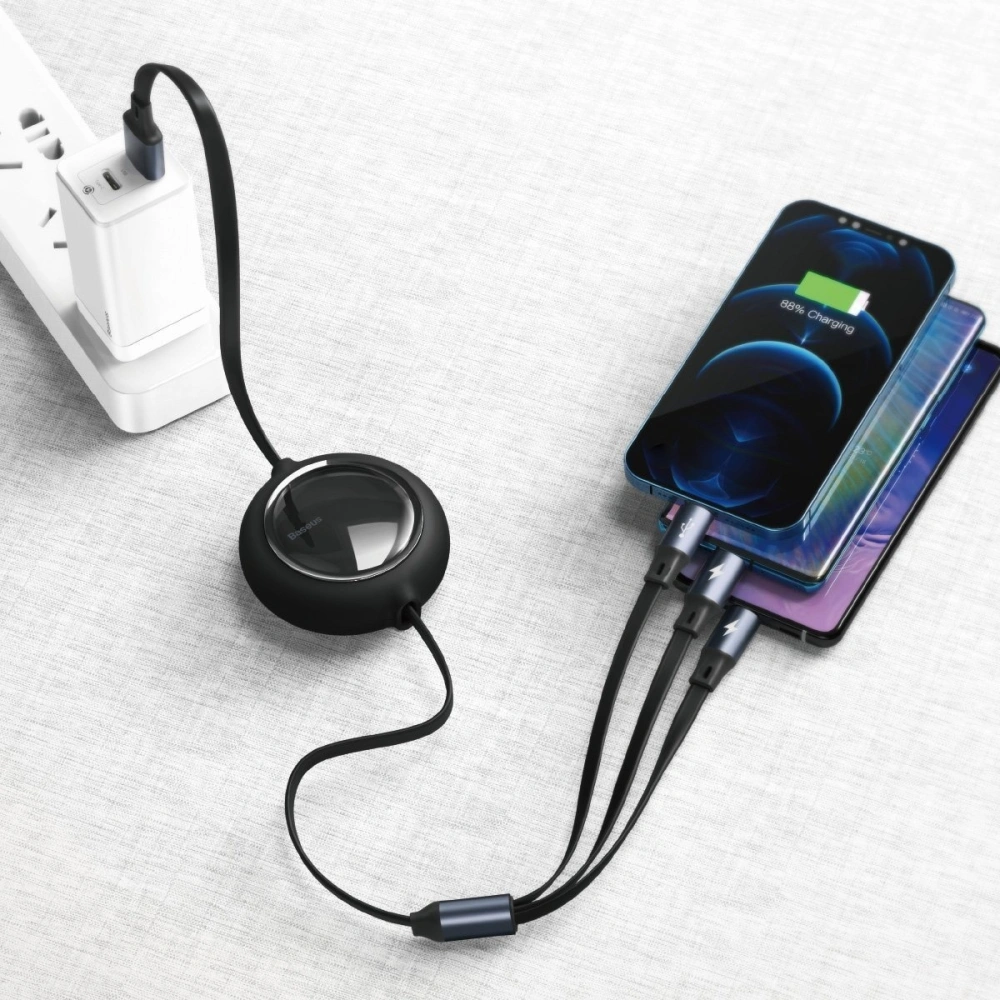 Hurtownia GSM - Kabel USB 3w1 Baseus Bright Mirror, micro USB / Lightning / USB-C, płaski, 3.5A, 1,2m (czarny) - BSU2077BLK - {ean13} - Hurt
