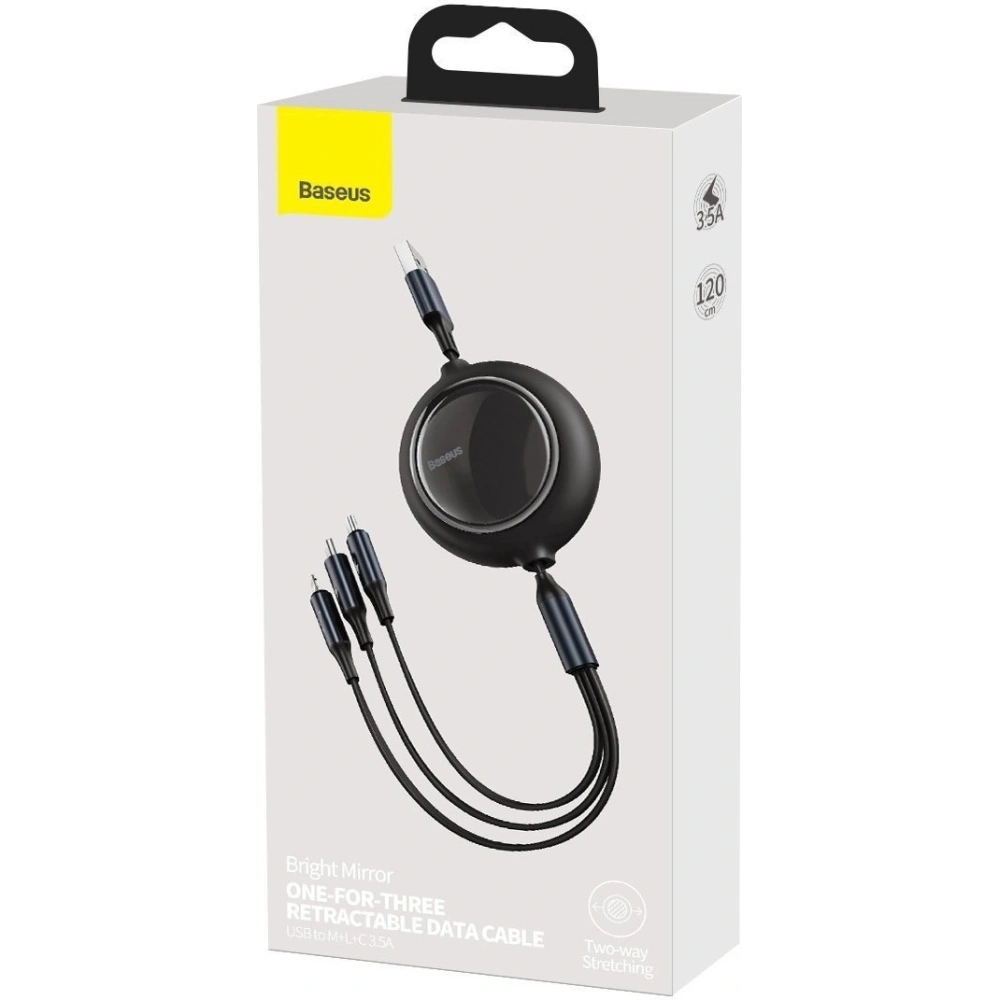Hurtownia GSM - Kabel USB 3w1 Baseus Bright Mirror, micro USB / Lightning / USB-C, płaski, 3.5A, 1,2m (czarny) - BSU2077BLK - {ean13} - Hurt
