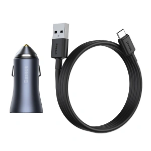 Baseus Golden Contactor Pro car charger, 2x USB, QC SCP, 40W + cable USB to USB-C 1m (gray)