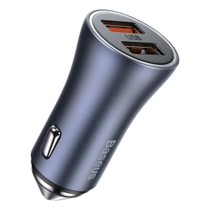 Hurtownia GSM - Ładowarka samochodowa Baseus Golden Contactor Pro, 2x USB, QC, SCP, 40W (szara) + kabel USB do USB-C 1m (czarny) - BSU2079BLK - {ean13} - Hurt