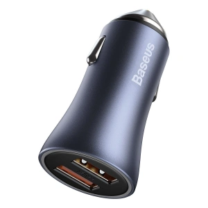 Hurtownia GSM - Ładowarka samochodowa Baseus Golden Contactor Pro, 2x USB, QC, SCP, 40W (szara) + kabel USB do USB-C 1m (czarny) - BSU2079BLK - {ean13} - Hurt