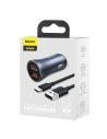 Hurtownia GSM - Ładowarka samochodowa Baseus Golden Contactor Pro, 2x USB, QC, SCP, 40W (szara) + kabel USB do USB-C 1m (czarny) - BSU2079BLK - {ean13} - Hurt