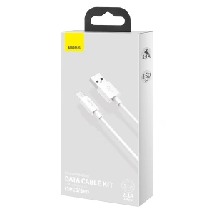 Wholesale Baseus Simple Wisdom Data Cable Kit USB to Micro 2.1A (2PCS/Set) 1.5m White - BSU2080WHT - {ean13} - Hurt