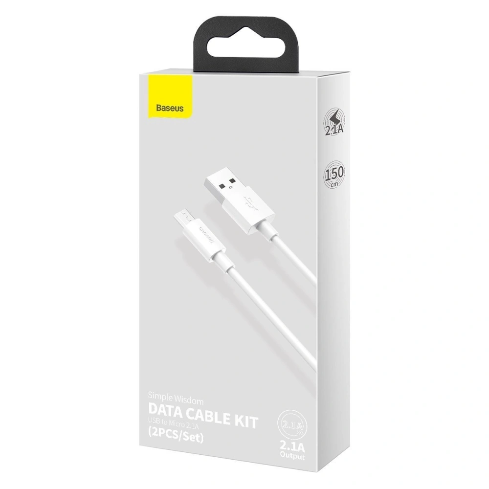 Hurtownia GSM - Kabel micro USB do USB Baseus Simple Wisdom, 2.1A, 1.5m (biały) 2szt. - BSU2080WHT - {ean13} - Hurt