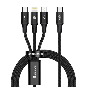 Kabel USB-C 3w1 Baseus Rapid Series, micro USB / Lightning / USB-C, 20W, 1,5m (czarny)