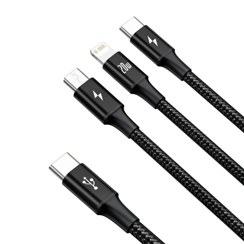 Kabel USB-C 3w1 Baseus Rapid Series, micro USB / Lightning / USB-C, 20W, 1,5m (czarny)