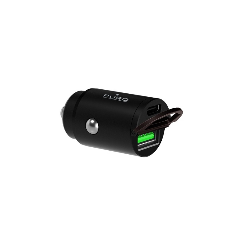 Puro Distributor - 8033830299841 - PUR403BLK - PURO Mini Car Fast Charger USB-A + USB-C Power Delivery 30W (black) - B2B homescreen