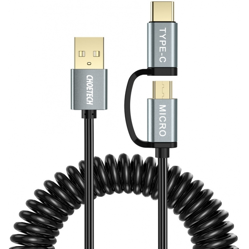 Hurtownia Choetech - 5903068633249 - [KOSZ] - Kabel sprężynowy Choetech microUSB + USB-C 1.2m - B2B homescreen