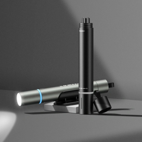 Akcesorium samochodowe 2w1 Baseus, młotek do szyb + latarka (szare)