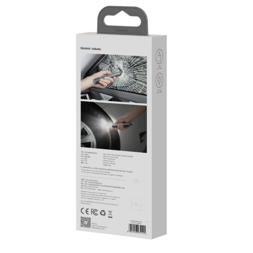 Akcesorium samochodowe 2w1 Baseus, młotek do szyb + latarka (szare)