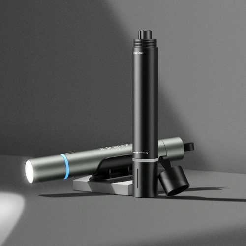 Akcesorium samochodowe 2w1 Baseus, młotek do szyb + latarka (czarne)