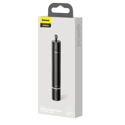 Akcesorium samochodowe 2w1 Baseus, młotek do szyb + latarka (czarne)