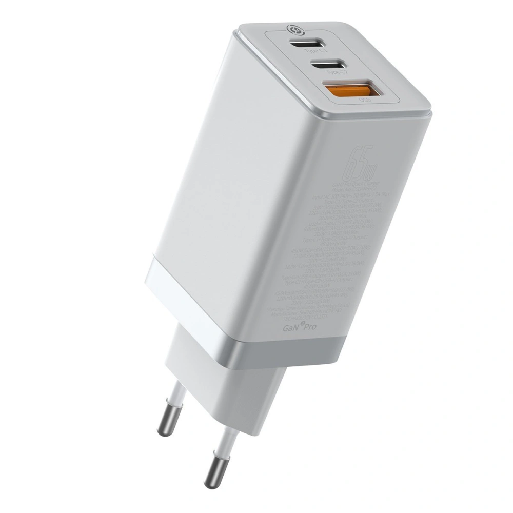 Hurtownia GSM - Ładowarka sieciowa Baseus GaN Pro, C+C+A, 65W, EU (biała) - BSU2090WHT - {ean13} - Hurt