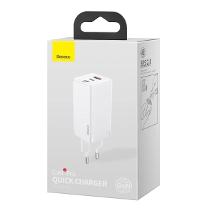 Ładowarka sieciowa Baseus GaN Pro, C+C+A, 65W, EU (biała)