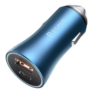 Automobilní nabíječka Baseus Golden Contactor Pro, USB + USB-C, QC4.0+, PD, SCP, 40W (modrá)