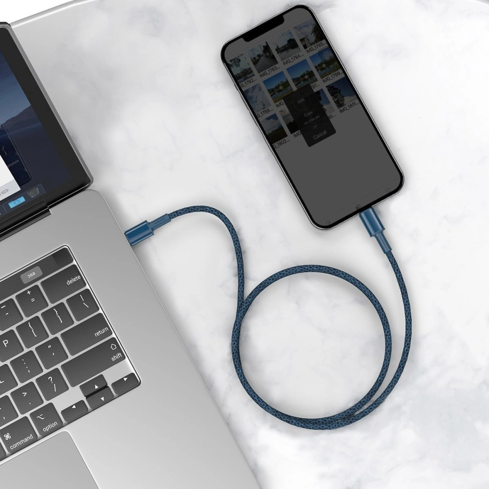 Hurtownia GSM - Kabel USB-C do Lightning Baseus High Density Braided, 20W, 5A, PD, 2m (modrý) - BSU2095BLU - {ean13} - Hurt