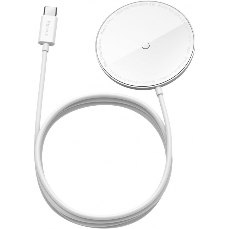 Baseus Distributor - 6953156202474 - BSU2096WHT - Baseus Simple Mini magnetic induction wireless charger, MagSafe, 15W (white) - B2B homescreen