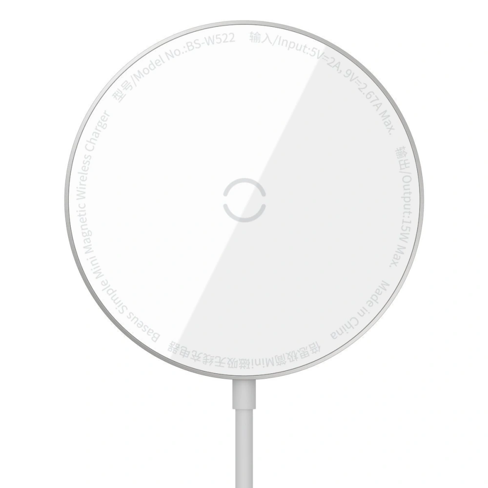 Wholesale Baseus Simple Mini magnetic induction wireless charger, MagSafe, 15W (white) - BSU2096WHT - {ean13} - Hurt