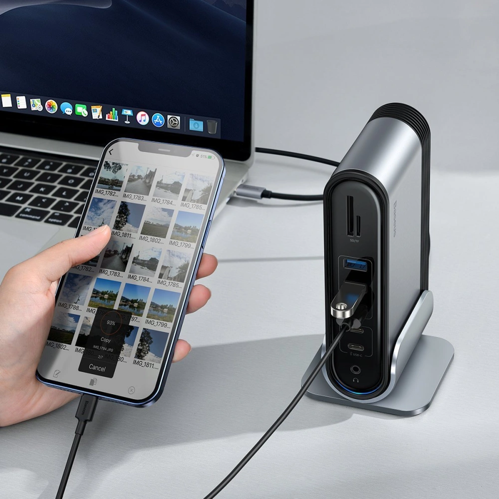 Wholesale Baseus Working Station Multifunctional Type-C HUB Adapter (CN+UK+EU) Dark gray - BSU2099 - {ean13} - Hurt