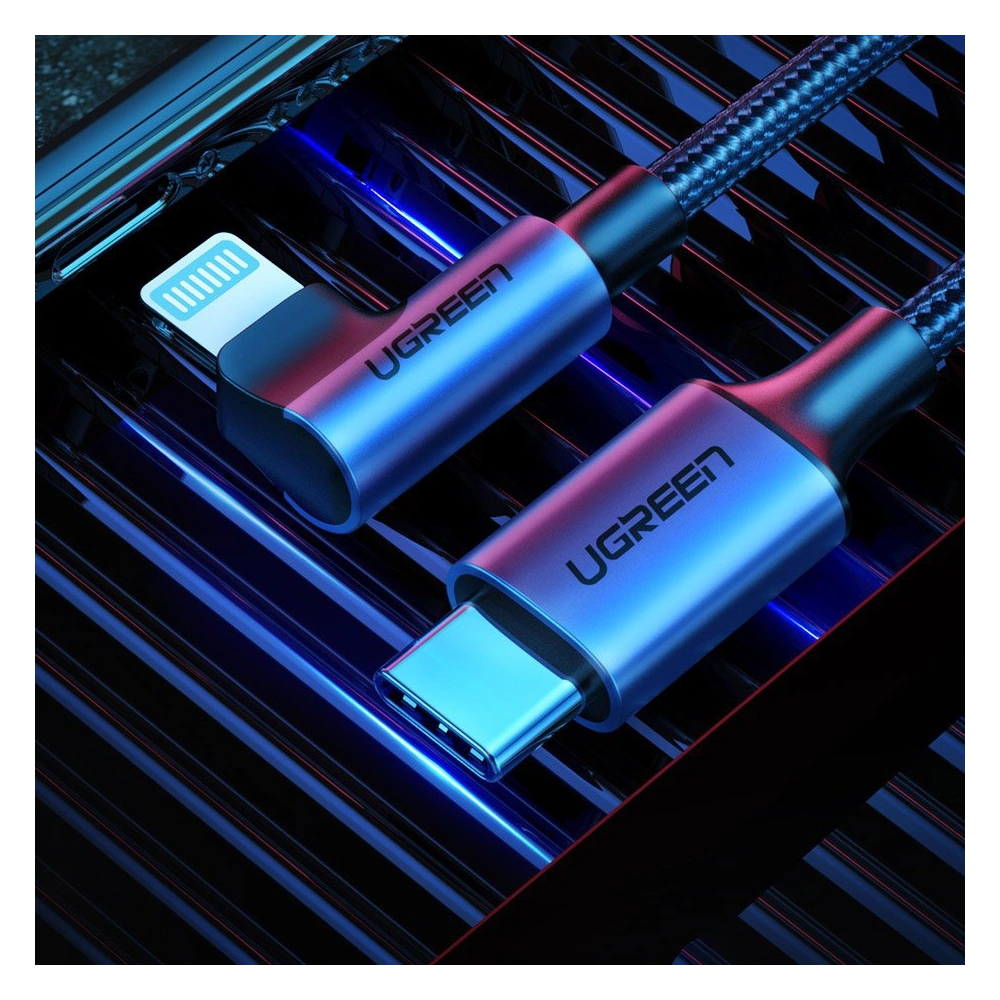 Hurtownia GSM - UGREEN MFI úhlový kabel s bočním konektorem USB Typ C - Lightning Power Delivery 3 A 1,5 m šedý (60764 US305) - UGR703GRY - {ean13} - Hurt