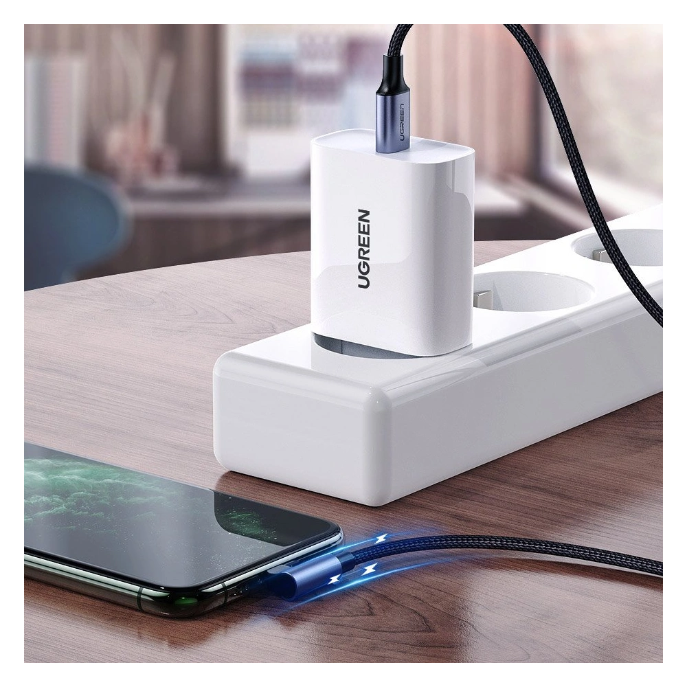 Hurtownia GSM - UGREEN MFI úhlový kabel s bočním konektorem USB Typ C - Lightning Power Delivery 3 A 1,5 m šedý (60764 US305) - UGR703GRY - {ean13} - Hurt