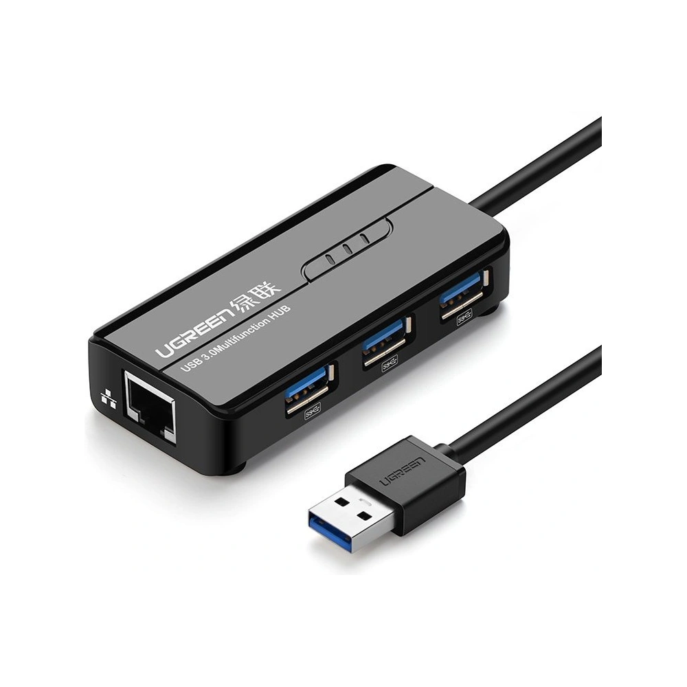 Hurtownia GSM - Ugreen rozdzielacz HUB 3x USB 3.0 zewnętrzna karta sieciowa RJ45 Giga Ethernet czarny (20265) - UGR807BLK - {ean13} - Hurt