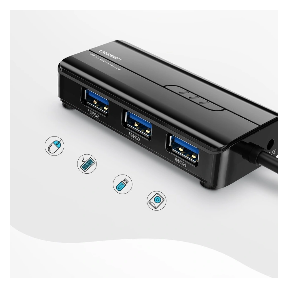 Hurtownia GSM - Ugreen rozdzielacz HUB 3x USB 3.0 zewnętrzna karta sieciowa RJ45 Giga Ethernet czarny (20265) - UGR807BLK - {ean13} - Hurt